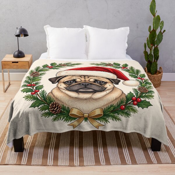Item preview, Christmas Pug Wreath – Cute Dog in Santa Hat designed and sold by SweetLilith.