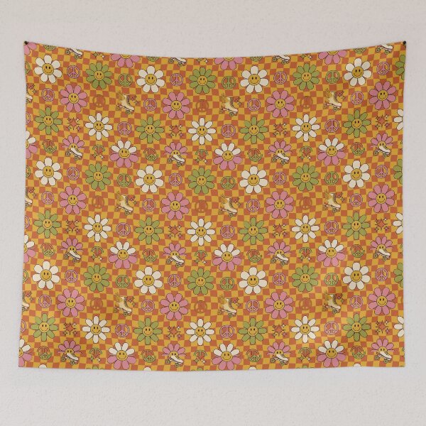 Item preview, Retro 70s Groovy Floral Checkerboard - Wavy Smiley Daisies Seamless Pattern designed and sold by ArtfulAlchemy1.