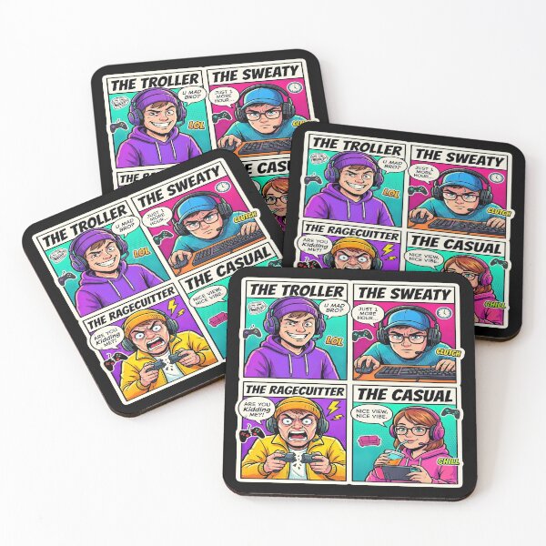 Item preview, Funny Types of Gamers Retro Pop Art Comic Grid designed and sold by PozivoPlus.