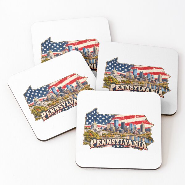 Item preview, Pennsylvania State Map American Flag | Vintage Pittsburgh Skyline Grunge Art designed and sold by Paper Drip.