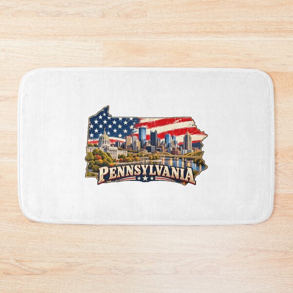 Item preview, Pennsylvania State Map American Flag | Vintage Pittsburgh Skyline Grunge Art designed and sold by Paper Drip.