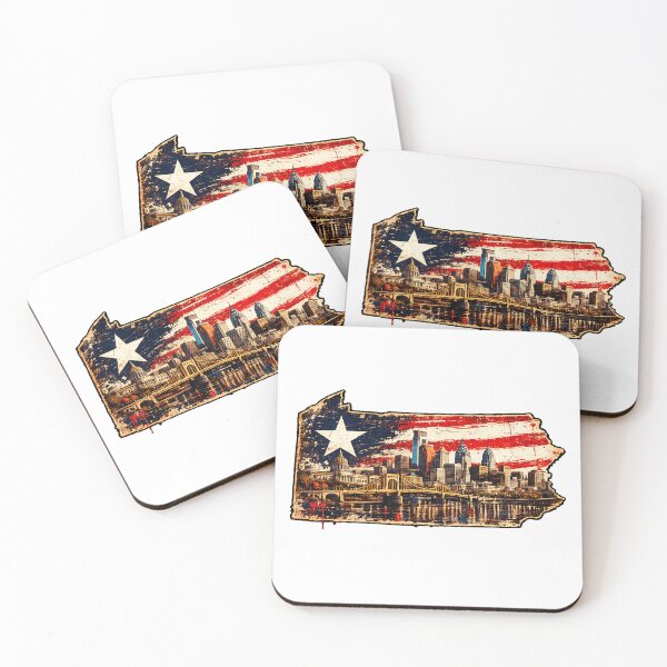 Item preview, Pennsylvania State Map American Flag | Vintage Pittsburgh Skyline Grunge Art designed and sold by Paper Drip.