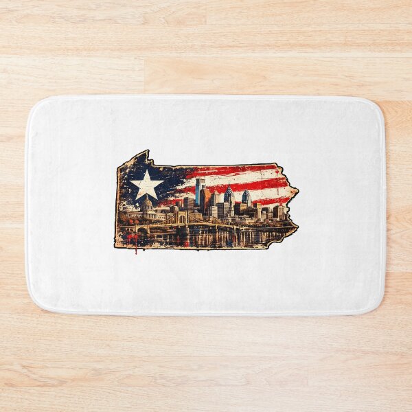 Item preview, Pennsylvania State Map American Flag | Vintage Pittsburgh Skyline Grunge Art designed and sold by Paper Drip.