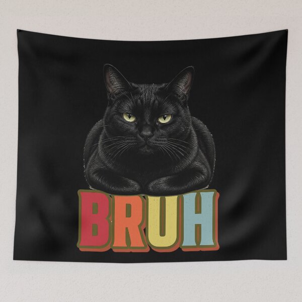 Item preview, Bruh Black Cat Front Portrait 70s Groovy Meme designed and sold by BernoNickel.