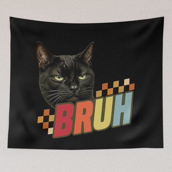 Item preview, Bruh Black Cat Checkerboard 90s Retro Meme designed and sold by BernoNickel.