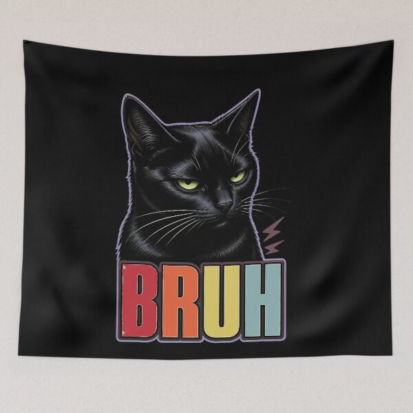 Item preview, Bruh Black Cat Action Retro Typography Meme designed and sold by BernoNickel.