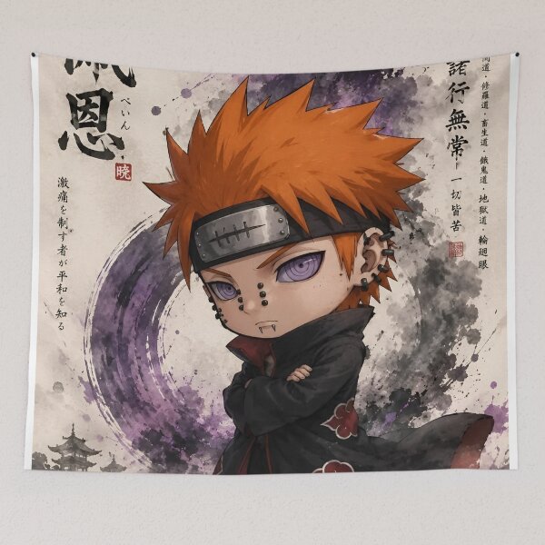 Item preview, Chibi Orange Haired Shinobi Ninja – Japanese Ink Watercolor Anime Warrior designed and sold by Dyan4.