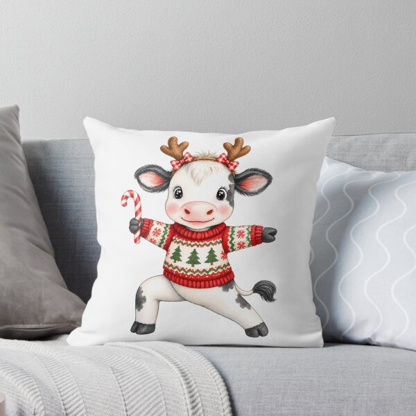 Item preview, Christmas Yoga Cow – Warrior II with Candy Cane and Antlers designed and sold by YogiAnimalArt.
