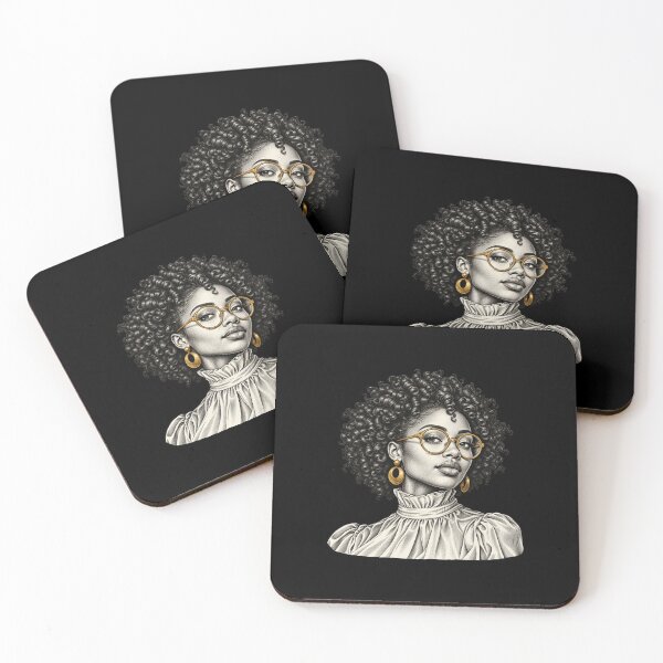 Item preview, Curly Hair and Gold Glasses Ink Portrait designed and sold by AMICO77.