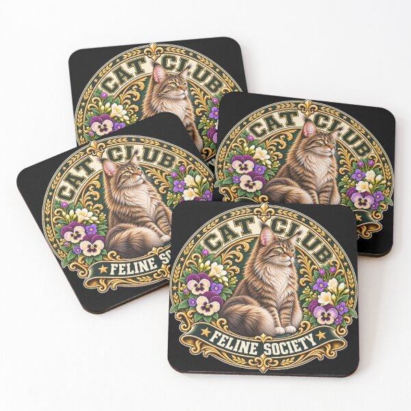 Item preview, Cat Club Feline Society – Vintage Maine Coon & Pansies Art designed and sold by thirtyonestars.