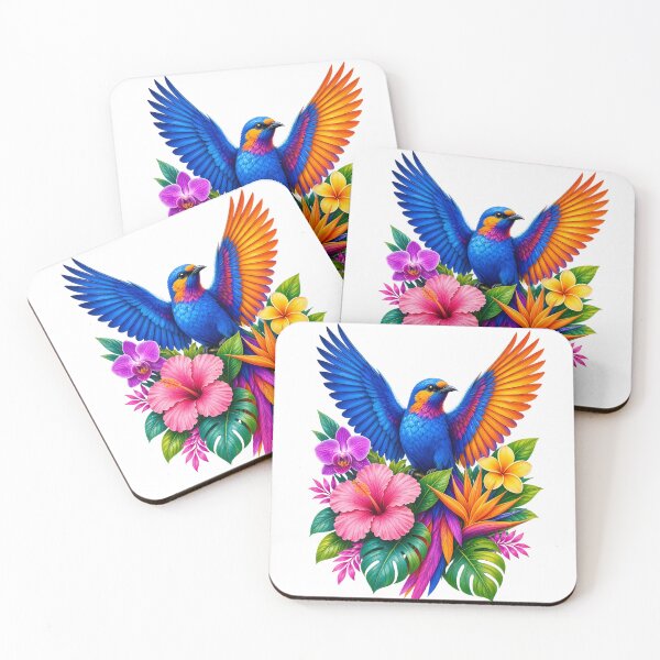 Item preview, Colorful tropical bird with exotic flowers designed and sold by design-rebell.