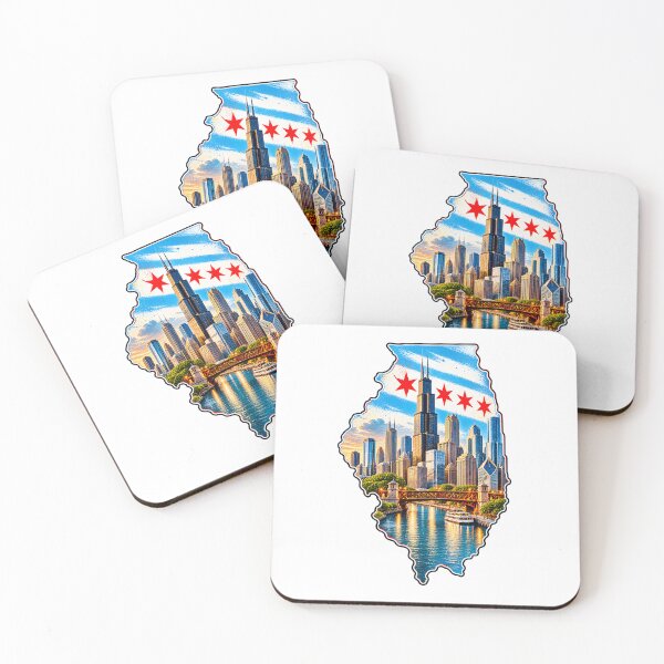 Item preview, Illinois Chicago Skyline | Chicago Flag Stars and River Cityscape designed and sold by Paper Drip.