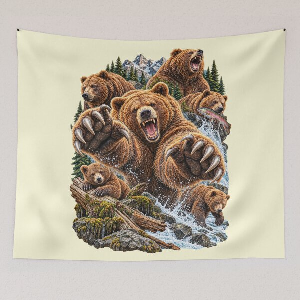 Item preview, Grizzly Bears Mountain River Wilderness Roar designed and sold by TeeARTHY.
