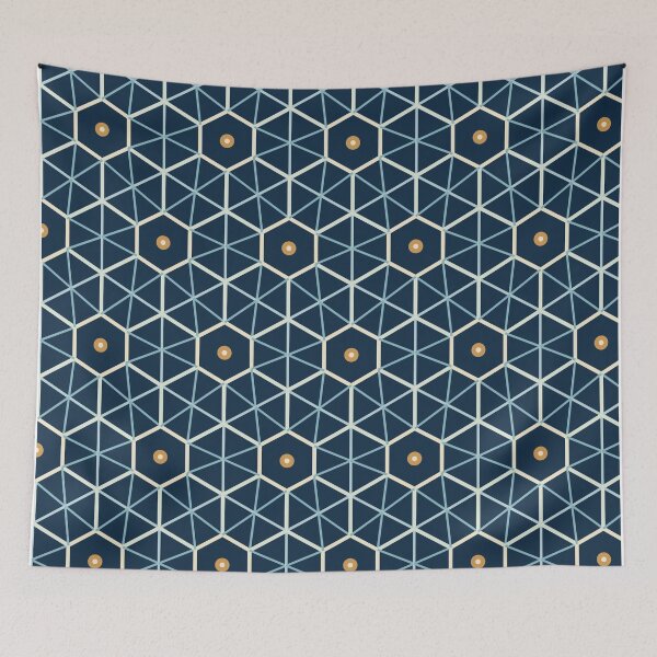 Item preview, Japanese Asanoha Geometric Pattern in Navy Blue and Gold designed and sold by KokoDeez.