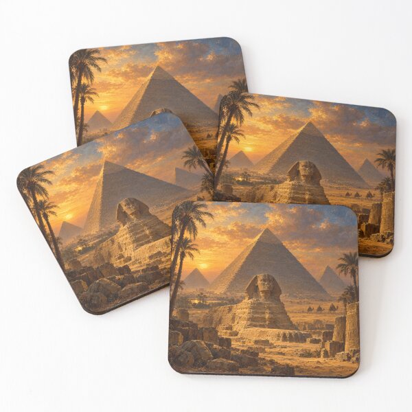 Item preview, Giza Pyramids & Sphinx – Romantic Ancient Egypt Oil Painting Art designed and sold by DoReMiStudio.