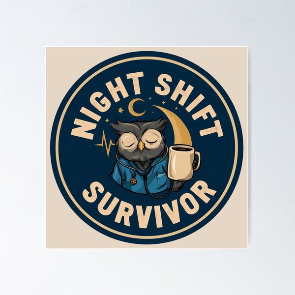 Item preview, Night Shift Survivor Nurse Owl with Coffee and Stethoscope designed and sold by peterdesigns.