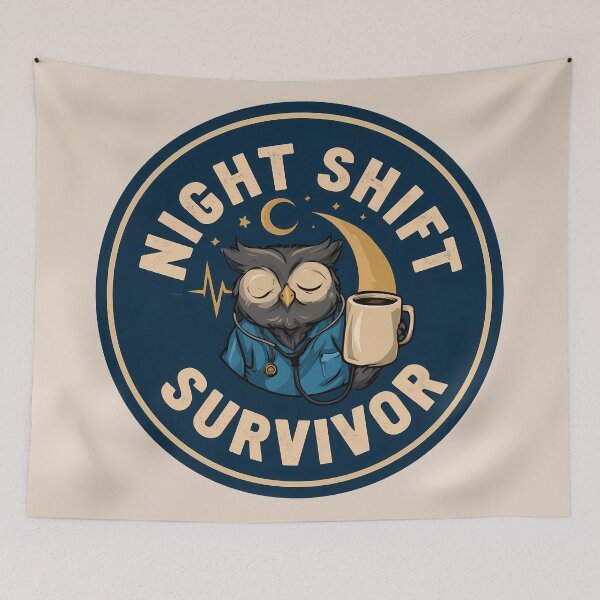 Item preview, Night Shift Survivor Nurse Owl with Coffee and Stethoscope designed and sold by peterdesigns.