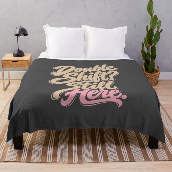 Item preview, Double Shift Still Here – Funny Nurse Bucket Hat RN Gift Beige Pink Script designed and sold by KiwyStudio.