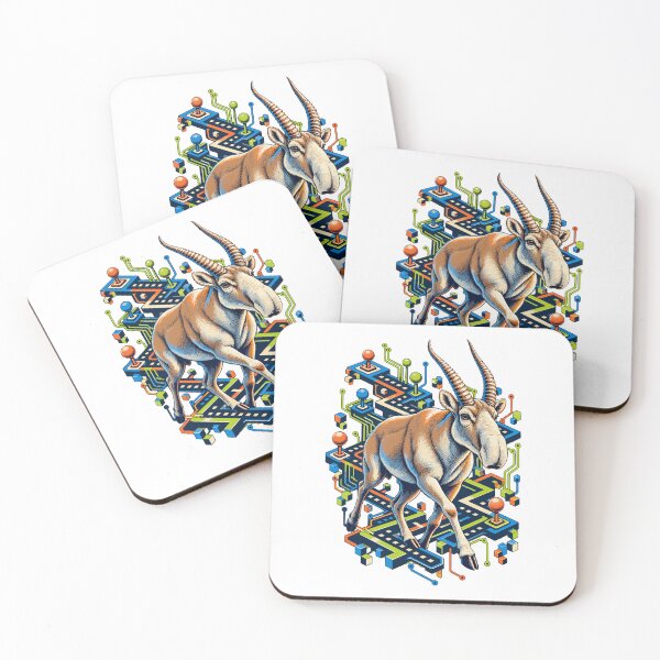 Item preview, Saiga antelope in the colorful arcade maze designed and sold by Gloddeck Prints.