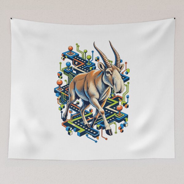 Item preview, Saiga antelope in the colorful arcade maze designed and sold by Gloddeck Prints.
