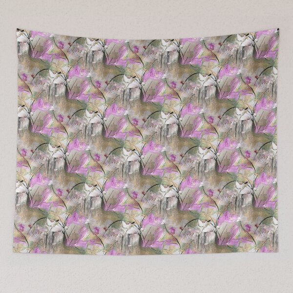 Item preview, Impressionistic Bird Flower Garden in Pink and Beige designed and sold by Artistestella.