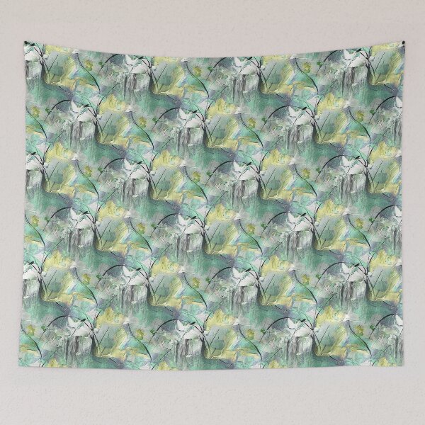 Item preview, Impressionistic Bird Flower Garden in Yellow and Teal designed and sold by Artistestella.