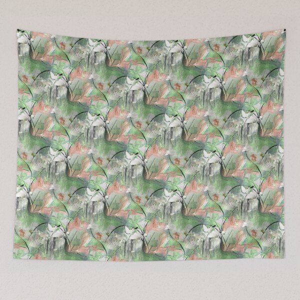 Item preview, Impressionistic Bird Flower Garden in Peach and Green designed and sold by Artistestella.