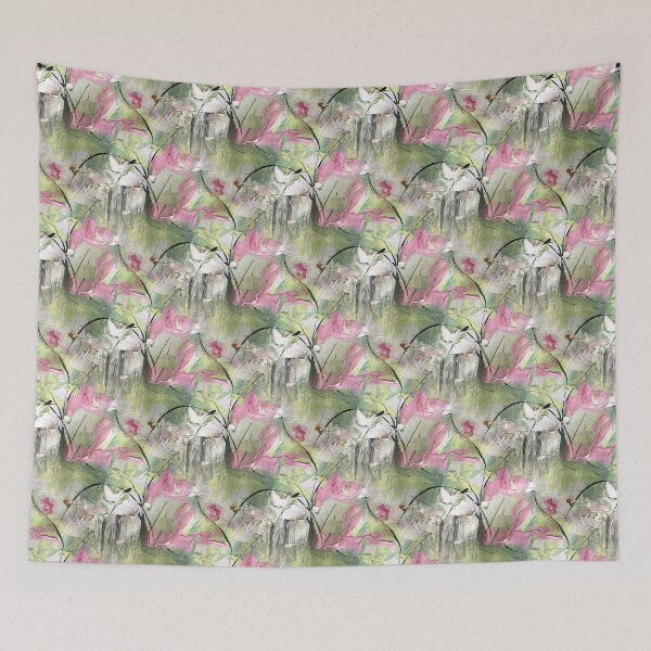 Item preview, Impressionistic Bird Flower Garden in Pink and Green designed and sold by Artistestella.