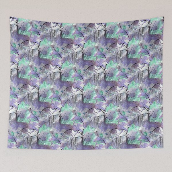 Item preview, Impressionistic Bird Flower Garden in Purple and Aquamarine designed and sold by Artistestella.