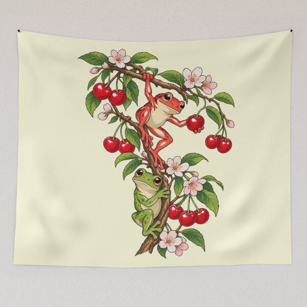 Item preview, Cherry Blossom Branch Tree Frogs Botanical designed and sold by TeeARTHY.