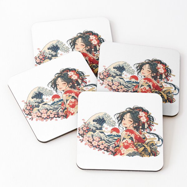 Item preview, Japanese Kimono Girl – Ukiyo-e Anime Great Wave designed and sold by DaisukeJapan.