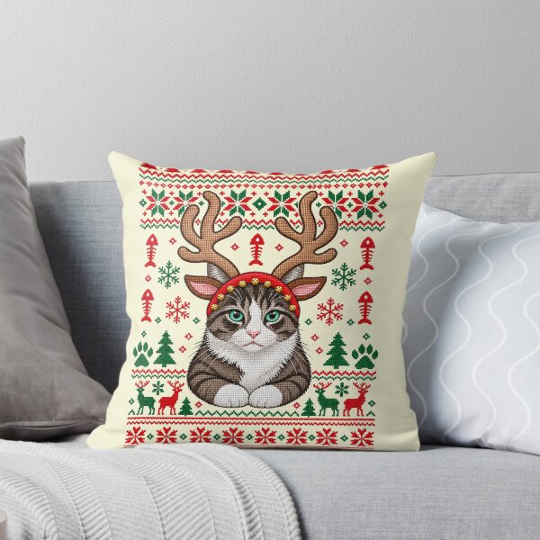 Item preview, Reindeer Antlers Cat Fair Isle Christmas Sweater  designed and sold by TeeARTHY.