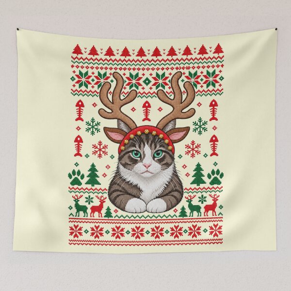 Item preview, Reindeer Antlers Cat Fair Isle Christmas Sweater  designed and sold by TeeARTHY.