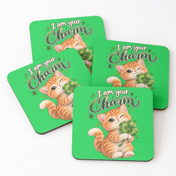 Item preview, Lucky Charm Kitten – Watercolor Cat with Four Leaf Clover designed and sold by WeLoveCatss.