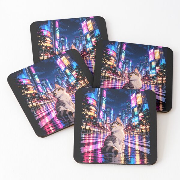 Item preview, Anime Cat in Neon Tokyo – Japanese Night Cityscape designed and sold by DaisukeJapan.