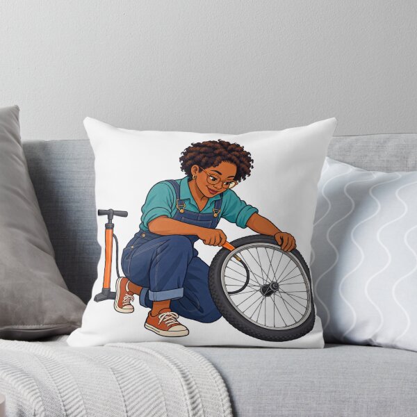 Item preview, Woman Repairing a Bicycle Tire designed and sold by Drip stamp.