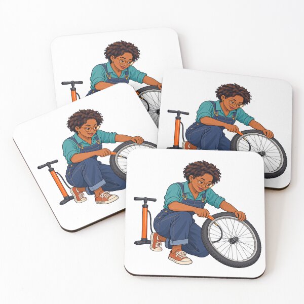 Item preview, Woman Repairing a Bicycle Tire designed and sold by Drip stamp.