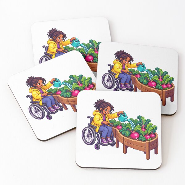 Item preview, Pixel Art Wheelchair Gardener Watering Radishes designed and sold by Drip stamp.