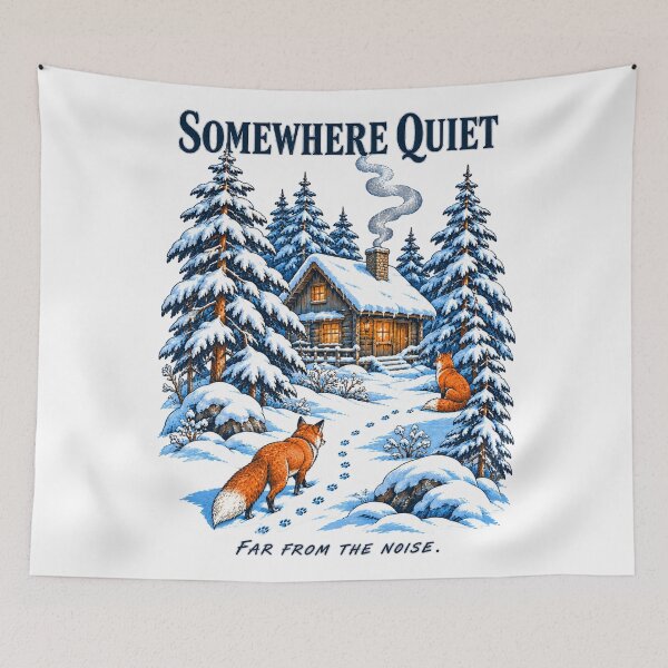 Item preview, Somewhere Quiet Snowy Cabin Foxes Winter designed and sold by TeeARTHY.