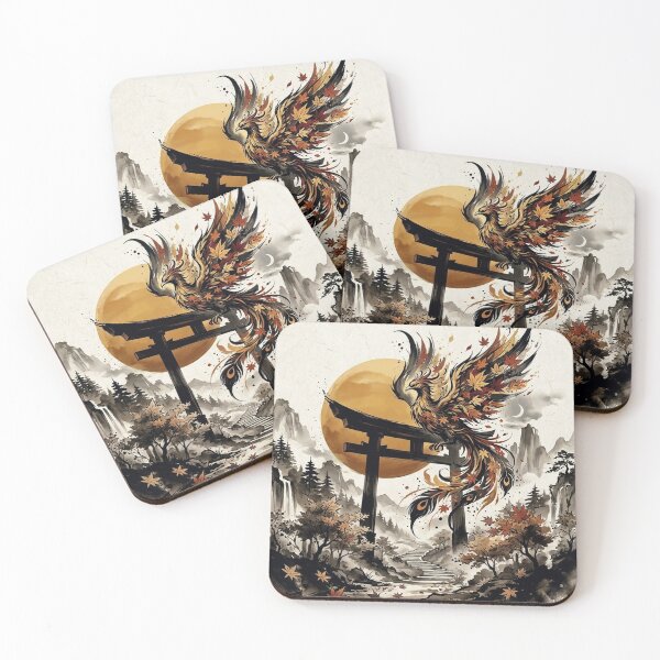 Item preview, Yatagarasu the Mythical Crow with Sakura and Crescent Moon Japanese Ink Style designed and sold by iris-festival.