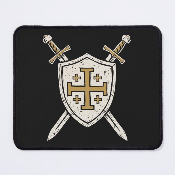 Item preview, Jerusalem Cross Shield with Swords – Crusader Linocut designed and sold by Odd World.