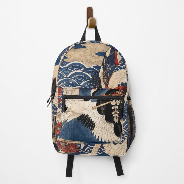 Item preview, Japanese Geisha under Full Moon with Flying Cranes and Waves Ukiyo-e Art designed and sold by vekotpu.