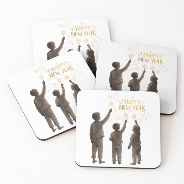 Item preview, Watercolor Style Illustration of Three Children Celebrating with Sparklers for Happy New Year designed and sold by VibranPalette.
