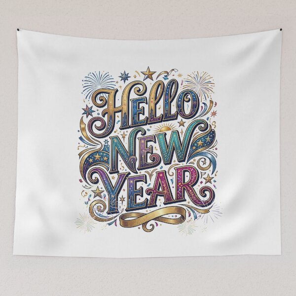 Item preview, Hello New Year Decorative with Fireworks and Gold Flourishes  designed and sold by VibranPalette.