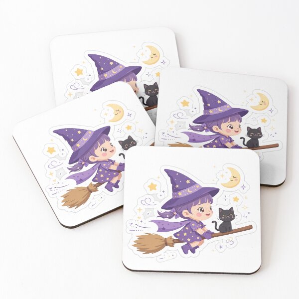Item preview, Cute Little Witch on Broomstick with Black Cat designed and sold by AtlasEtErable.