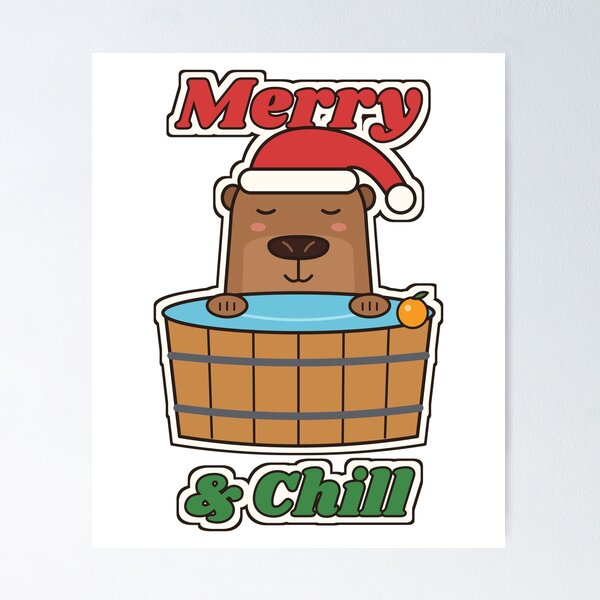 Item preview, Merry and Chill Capybara Santa Hat Hot Tub Christmas designed and sold by Laminou91.