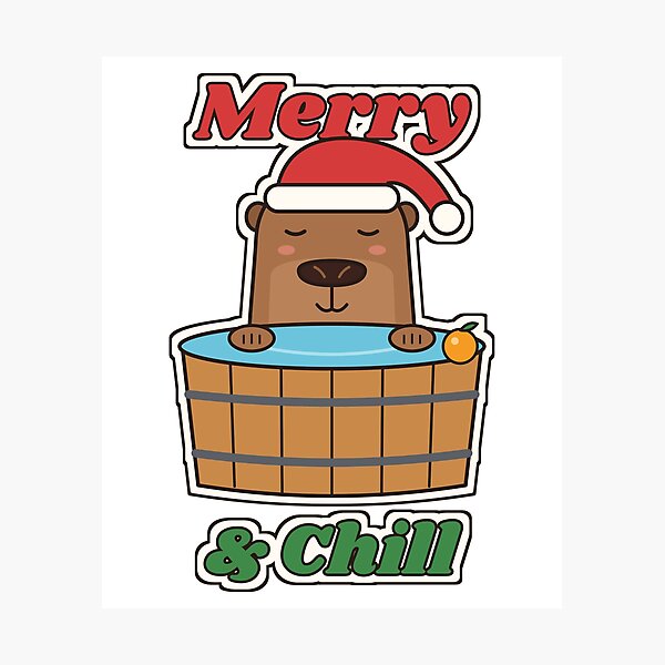 Item preview, Merry and Chill Capybara Santa Hat Hot Tub Christmas designed and sold by Laminou91.