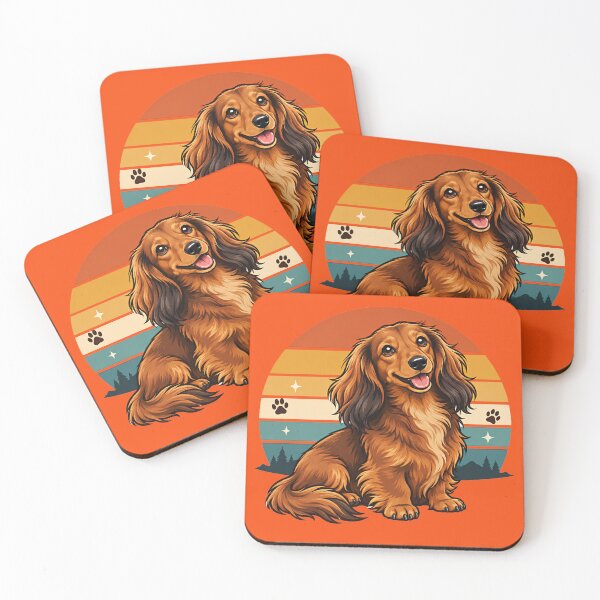 Item preview, Long Haired Dachshund Dog with Retro Sunset and Mountain Forest designed and sold by TTM Inspirational.