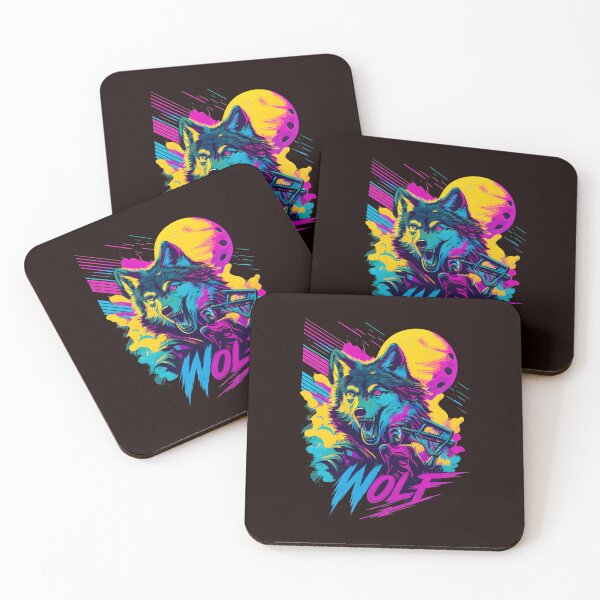 Item preview, Retro Neon Wolf Synthwave Moon Art designed and sold by ThresholdBlue.
