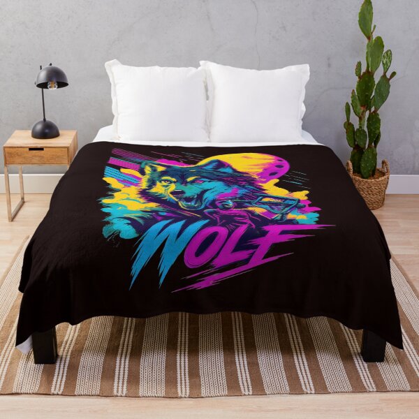 Item preview, Retro Neon Wolf Synthwave Moon Art designed and sold by ThresholdBlue.